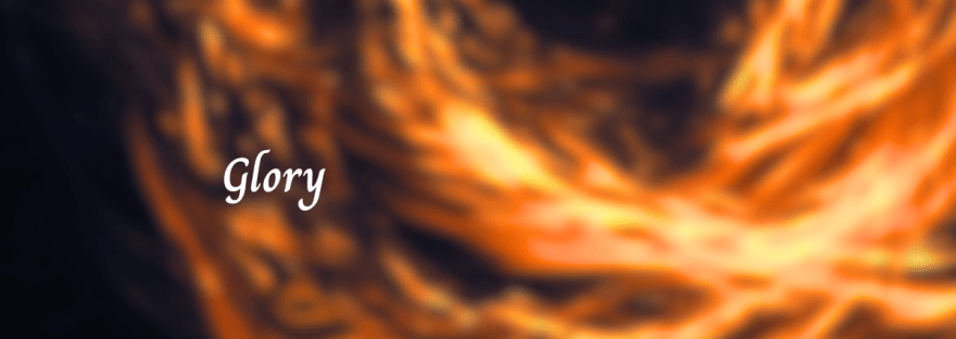 Yellow and orange circle hues on a black background with the word, "glory", written in white letters.